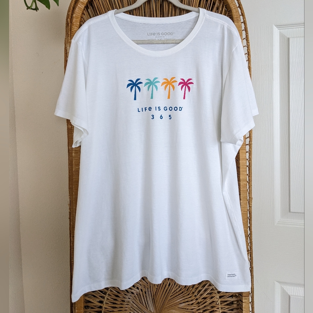 Life Is Good White Tee with Colorful Palm Trees